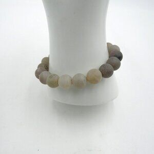 Matte Frosted Gemstone‎ Bead Bracelet Stretch Round Gray Brown Neutral